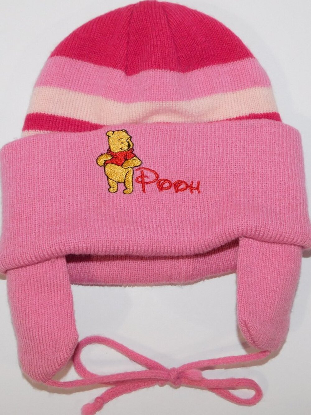 Disney Winnie the Pooh Pink Striped Knit Winter Hat Baby Girl 0-24 Months 24M